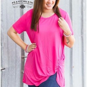 EUC Crazy Train PINK tie knot short sleeve top tunic size small -oversized